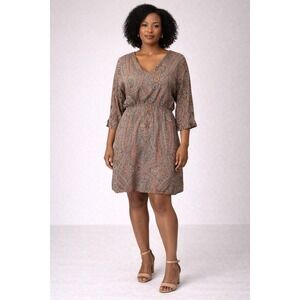 Zara‎ Women's Paisley V-Neck Dress Silk Blend 3/4 Sleeve Boho Size M